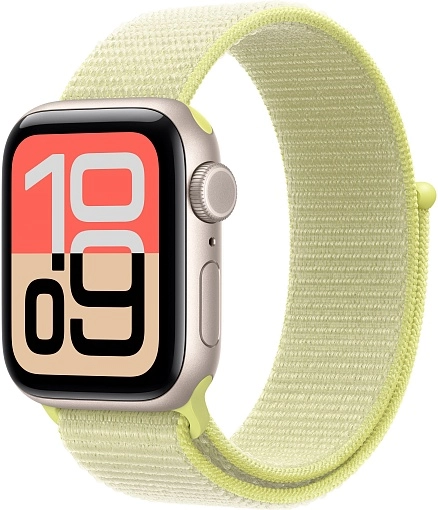Apple Watch SE 3 Sport Loop 44 мм, «сияющая звезда», ремешок неоново-желтого цвета